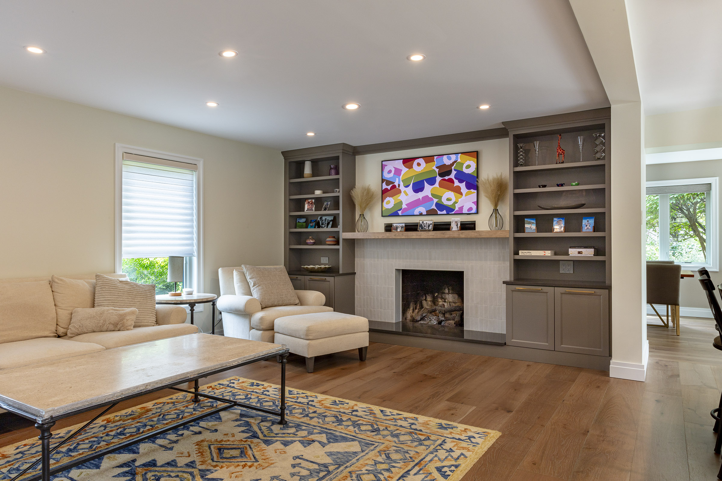 Family room with built-ins