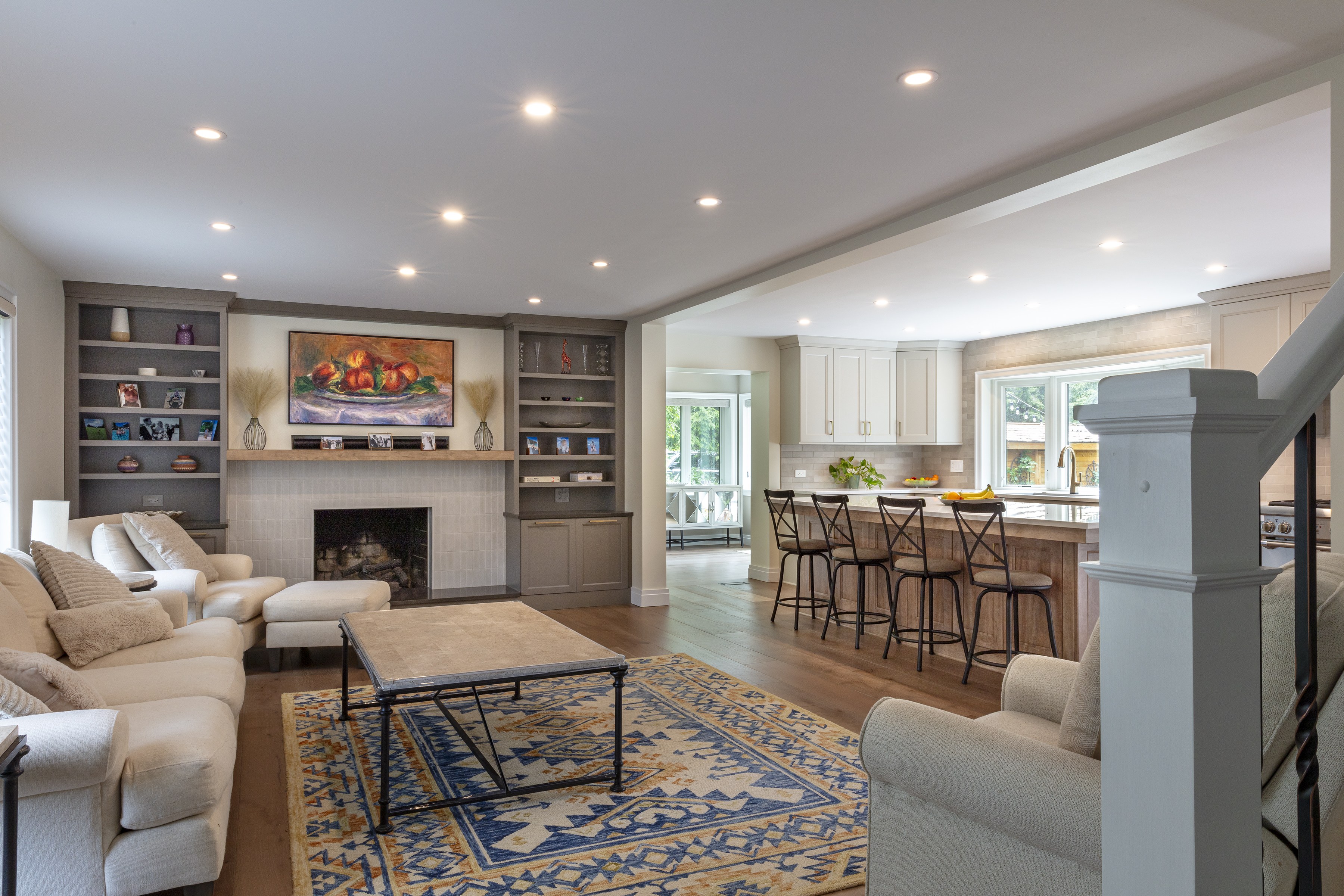 Open-concept great room flowing into the kitchen